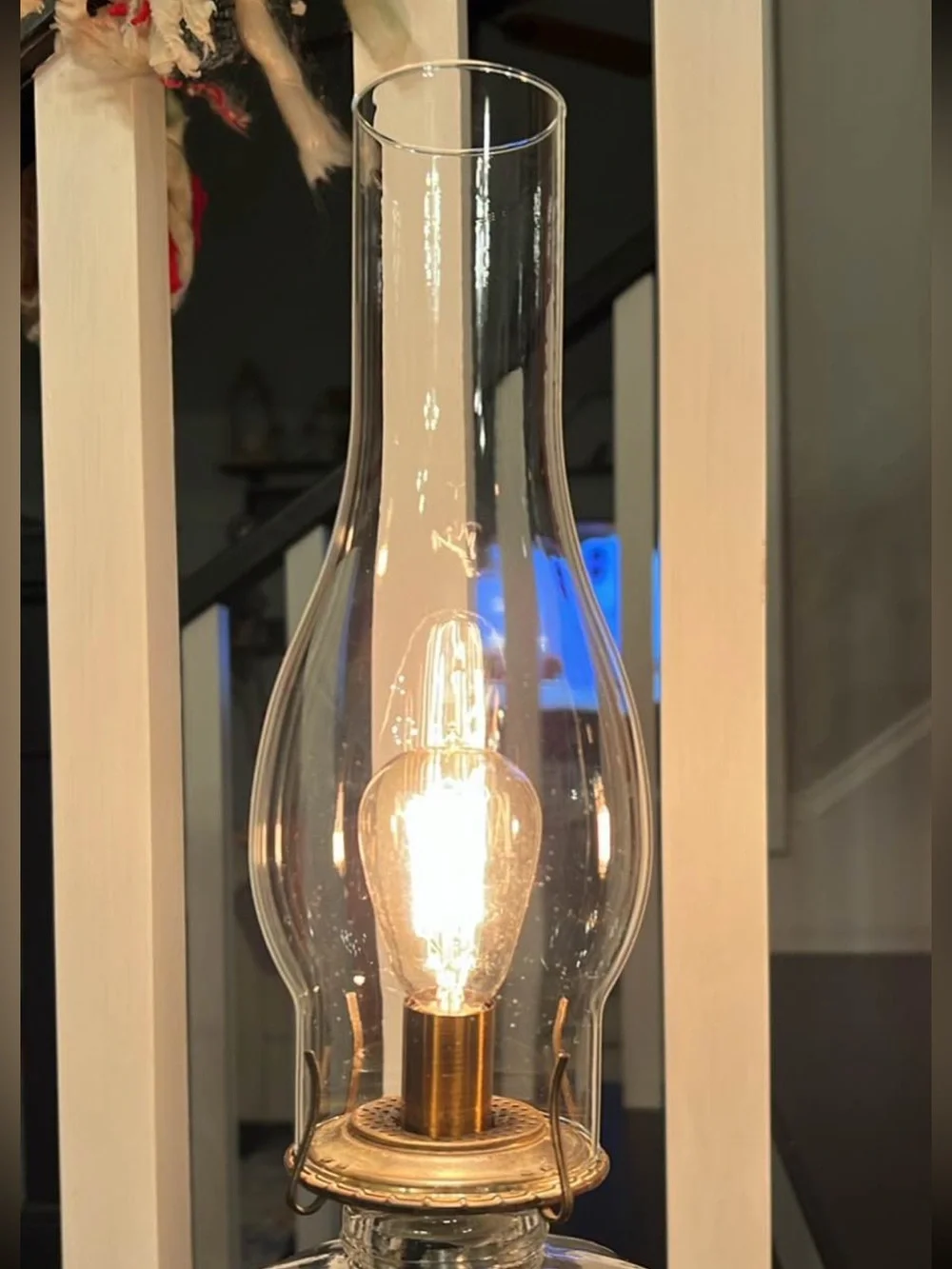 Pair of vintage clear glass converted oil lamps